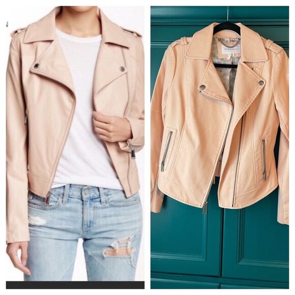 BCBGeneration Faux Leather Moto Jacket pink blush Sz Medium - Picture 1 of 10